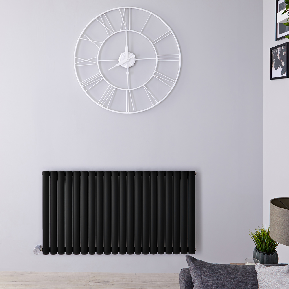 Radiador de Diseño Eléctrico Horizontal - Negro Mate - 635mm x 1180mm x 56mm - 2 Elementos de 800W - Revive