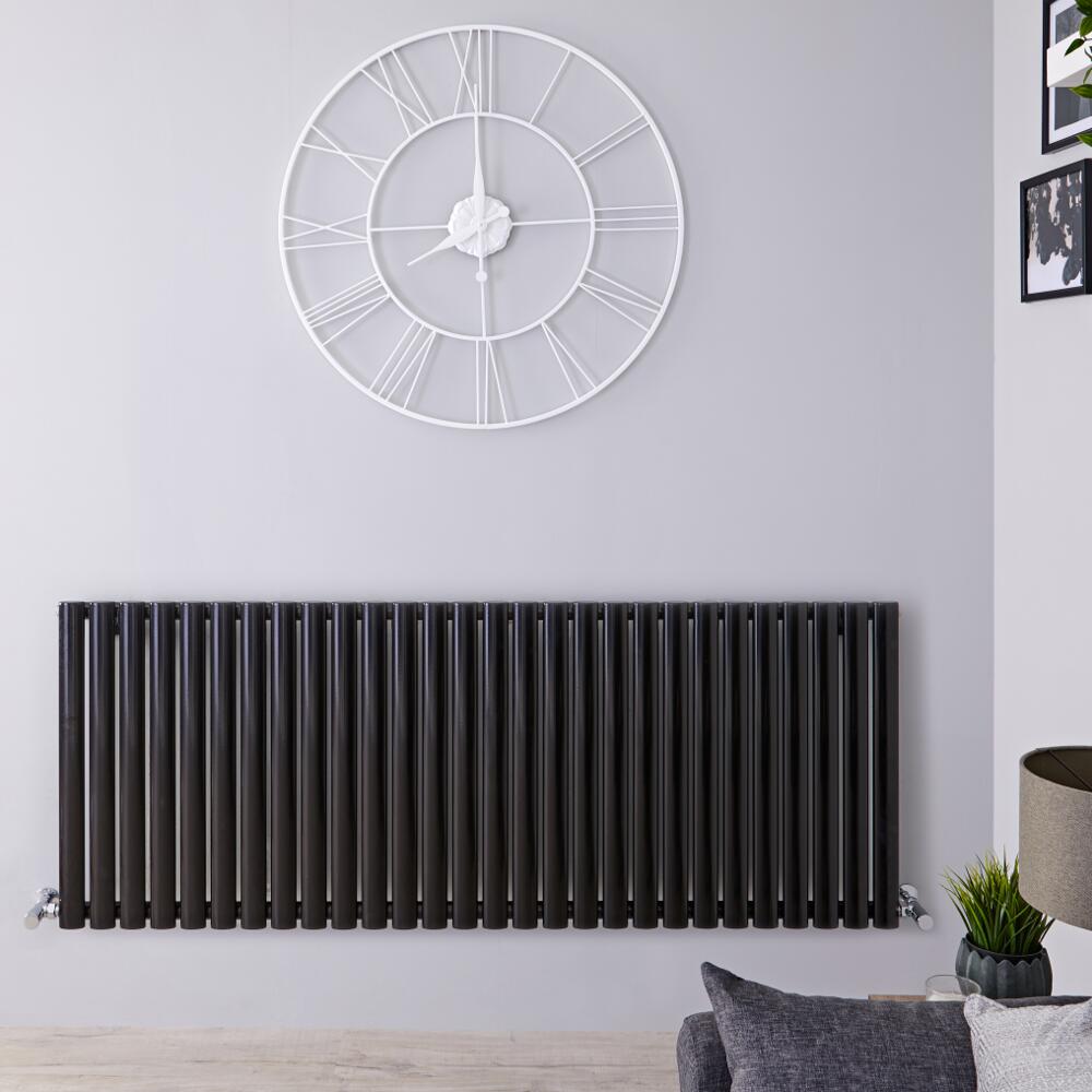 Radiador de Diseño Horizontal - Negro Lúcido - 635mm x 1647mm x 56mm - 1671 Vatios - Revive