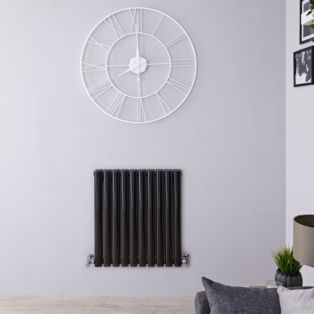 Radiador de Diseño Horizontal Doble - Negro Lúcido - 635mm x 595mm x 78mm - 931 Vatios - Revive