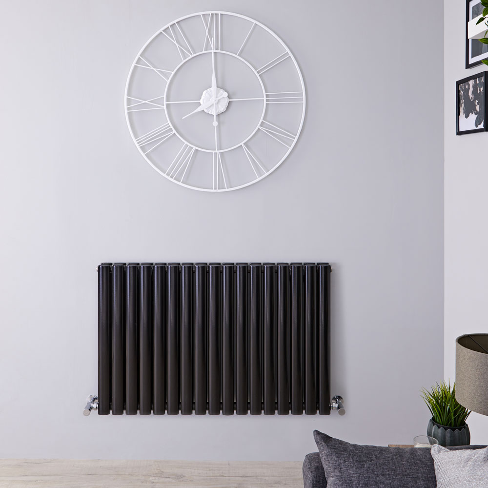 Radiador de Diseño Horizontal Doble - Negro Lúcido - 635mm x 1000mm x 78mm - 1583 Vatios - Revive