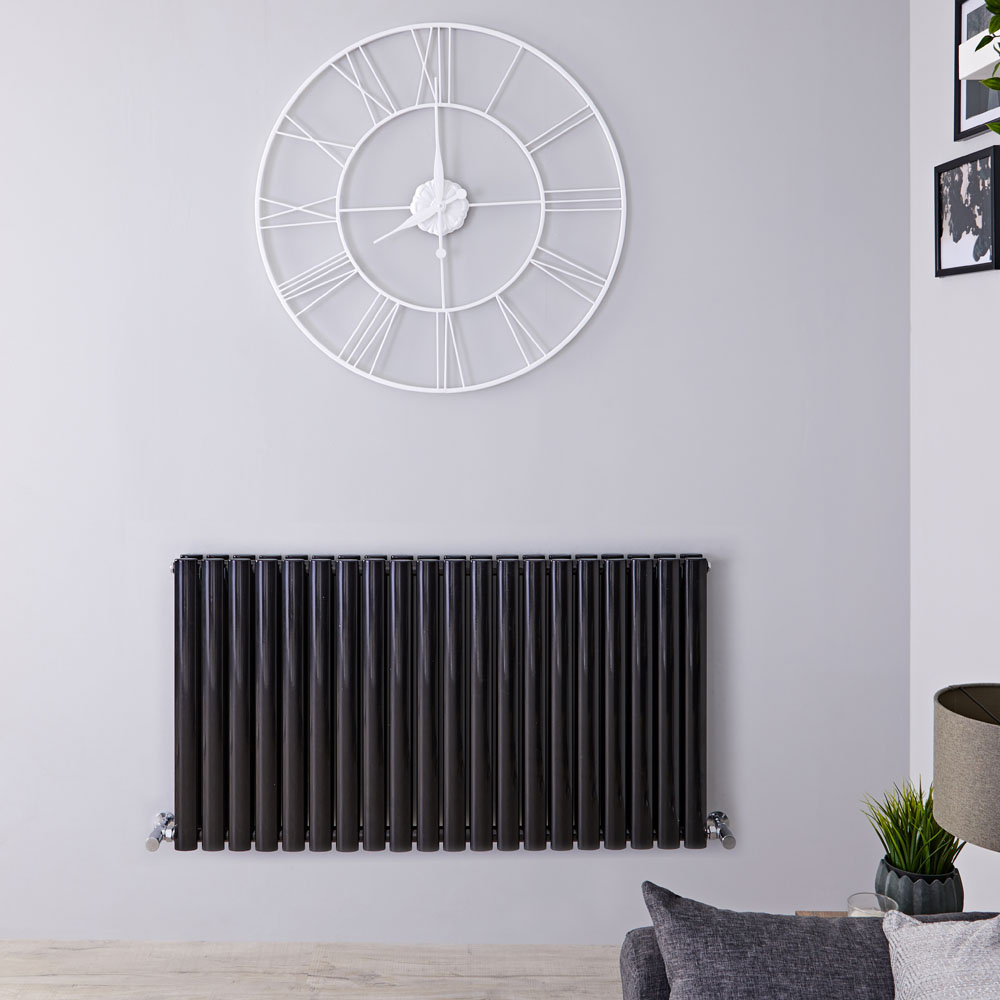 Radiador de Diseño Horizontal Doble - Negro Lúcido - 635mm x 1180mm x 78mm - 1863 Vatios - Revive
