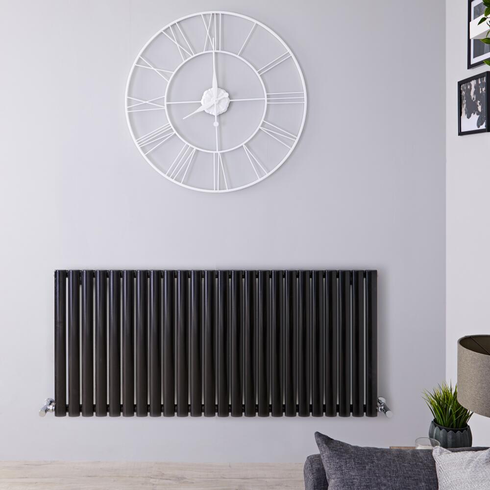 Radiador de Diseño Horizontal Doble - Negro Lúcido - 635mm x 1411mm x 78mm - 2235 Vatios - Revive