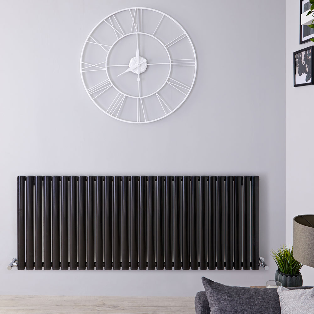 Radiador de Diseño Horizontal Doble - Negro Lúcido - 635mm x 1647mm x 78mm - 2608 Vatios - Revive
