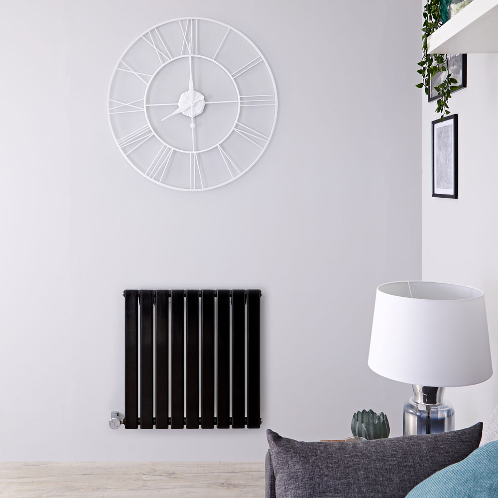 Radiador de Diseño Eléctrico Horizontal - Negro Lúcido - 635mm x 630mm x 46mm - Elemento Termostático de 600W - Delta