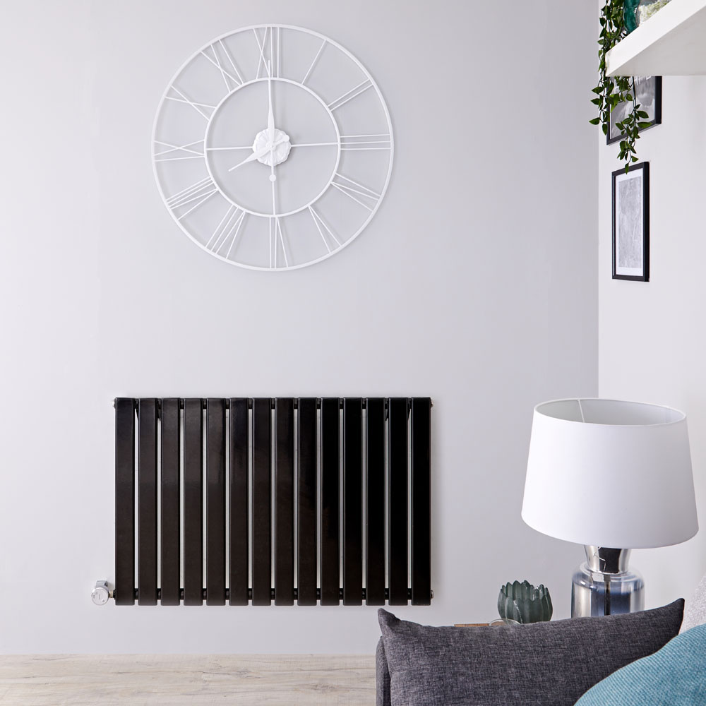 Radiador de Diseño Eléctrico Horizontal - Negro Lúcido - 635mm x 980mm x 46mm - Elemento Termostático de 800W - Delta
