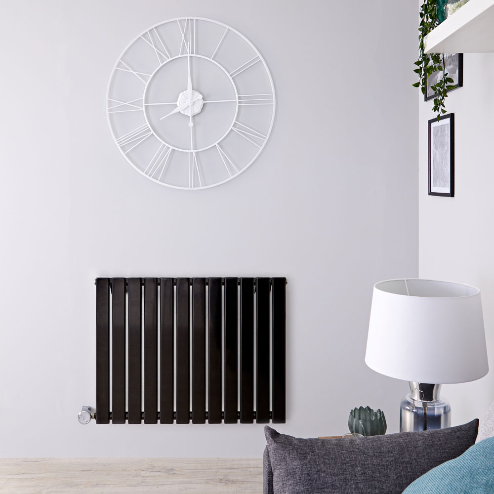 Radiador de Diseño Eléctrico Horizontal - Negro Lúcido - 635mm x 840mm x 46mm - Elemento Termostático de 800W - Delta