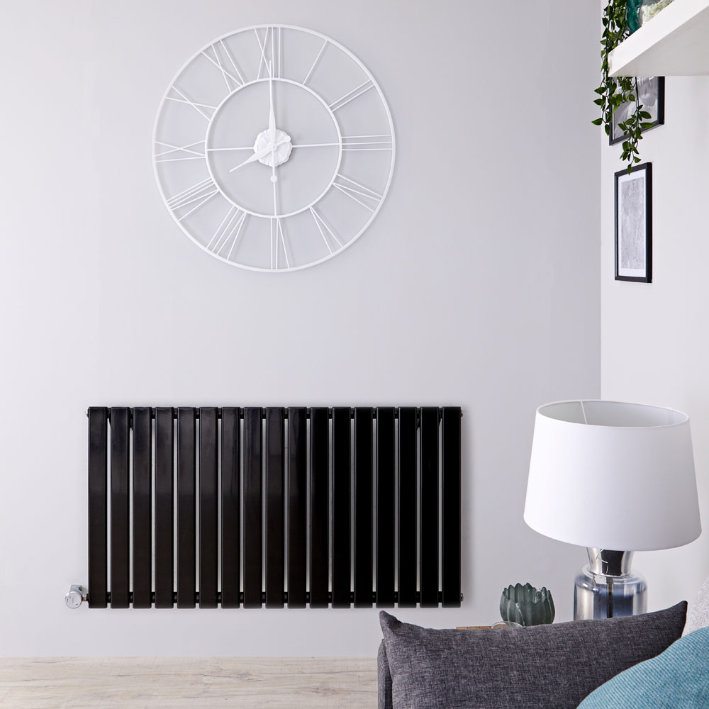 Radiador de Diseño Eléctrico Horizontal - Negro Lúcido - 635mm x 1190mm x 46mm - Elemento Termostático de 1000W - Delta