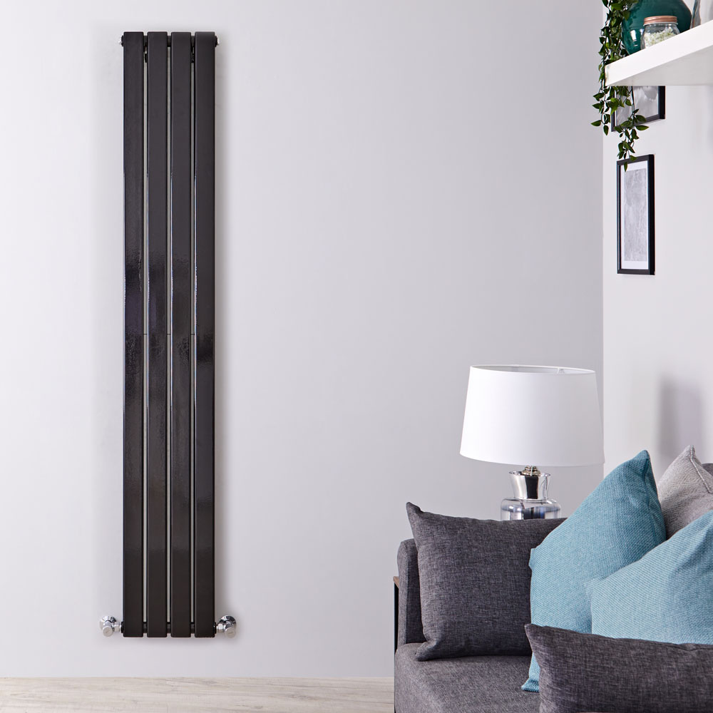 Radiador de Diseño Vertical Doble - Negro Lúcido - 1600mm x 280mm x 60mm - 881 Vatios - Delta