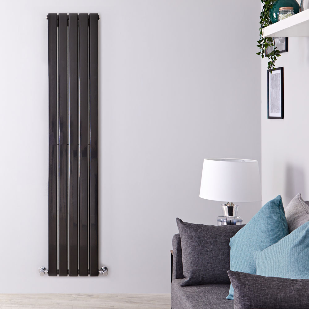 Radiador de Diseño Vertical Doble - Negro Lúcido - 1600mm x 350mm x 60mm - 1102 Vatios - Delta