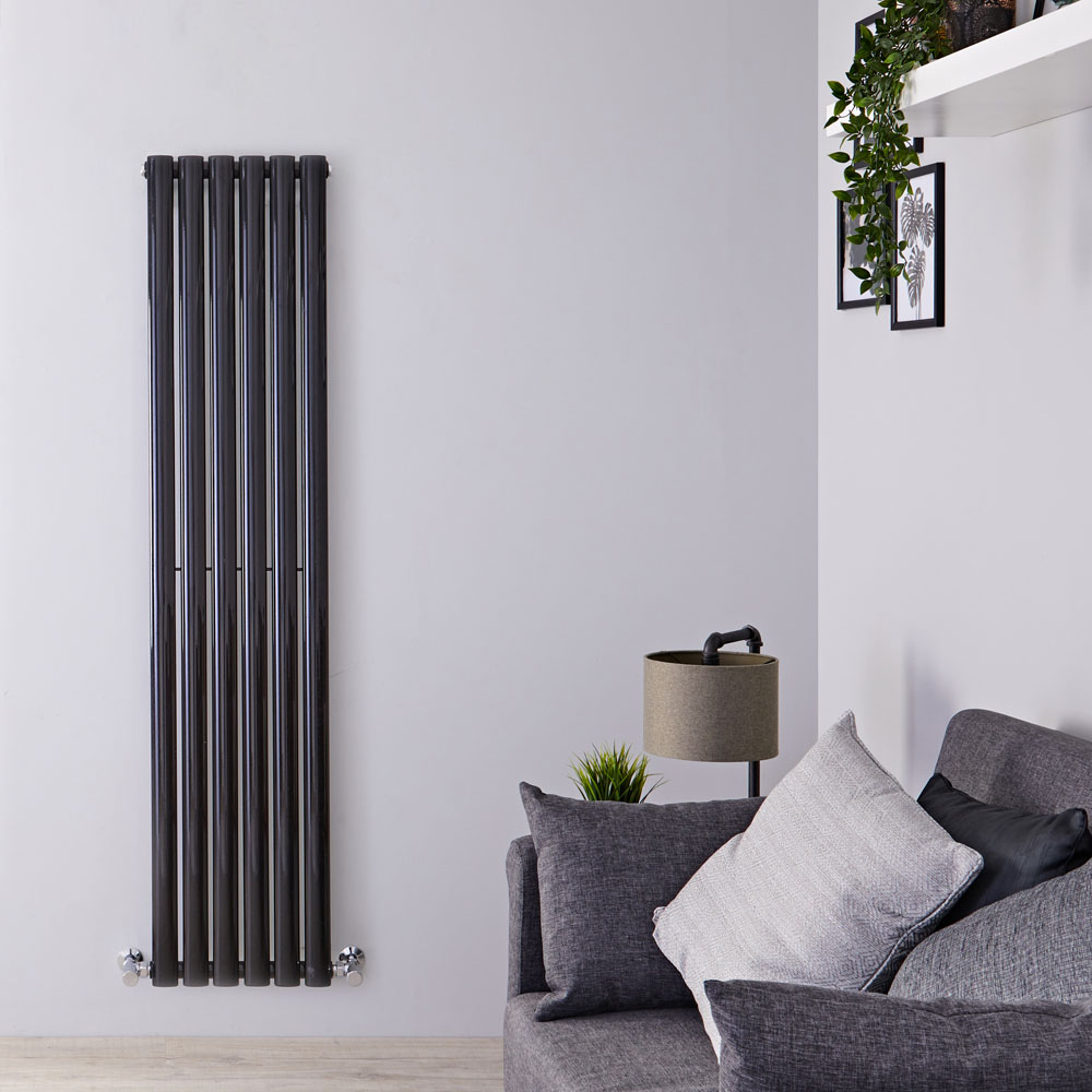 Radiador de Diseño Vertical - Negro Lúcido - 1600mm x 354mm x 56mm - 841 Vatios - Revive