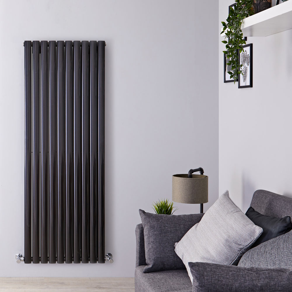 Radiador de Diseño Vertical Doble - Negro Lúcido - 1600mm x 590mm x 78mm - 2273 Vatios - Revive
