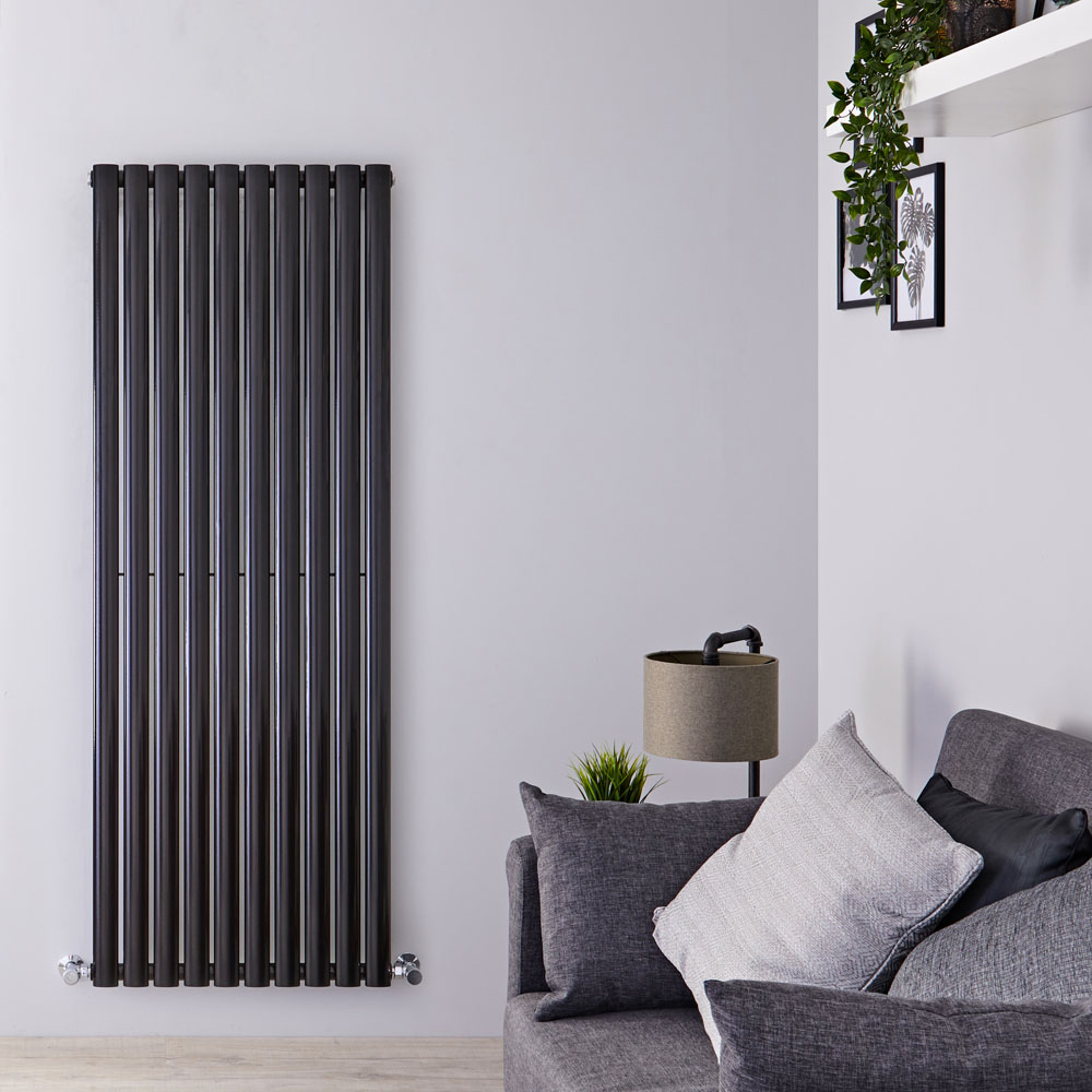 Radiador de Diseño Vertical - Negro Lúcido - 1600mm x 590mm x 55mm - 1402 Vatios - Revive