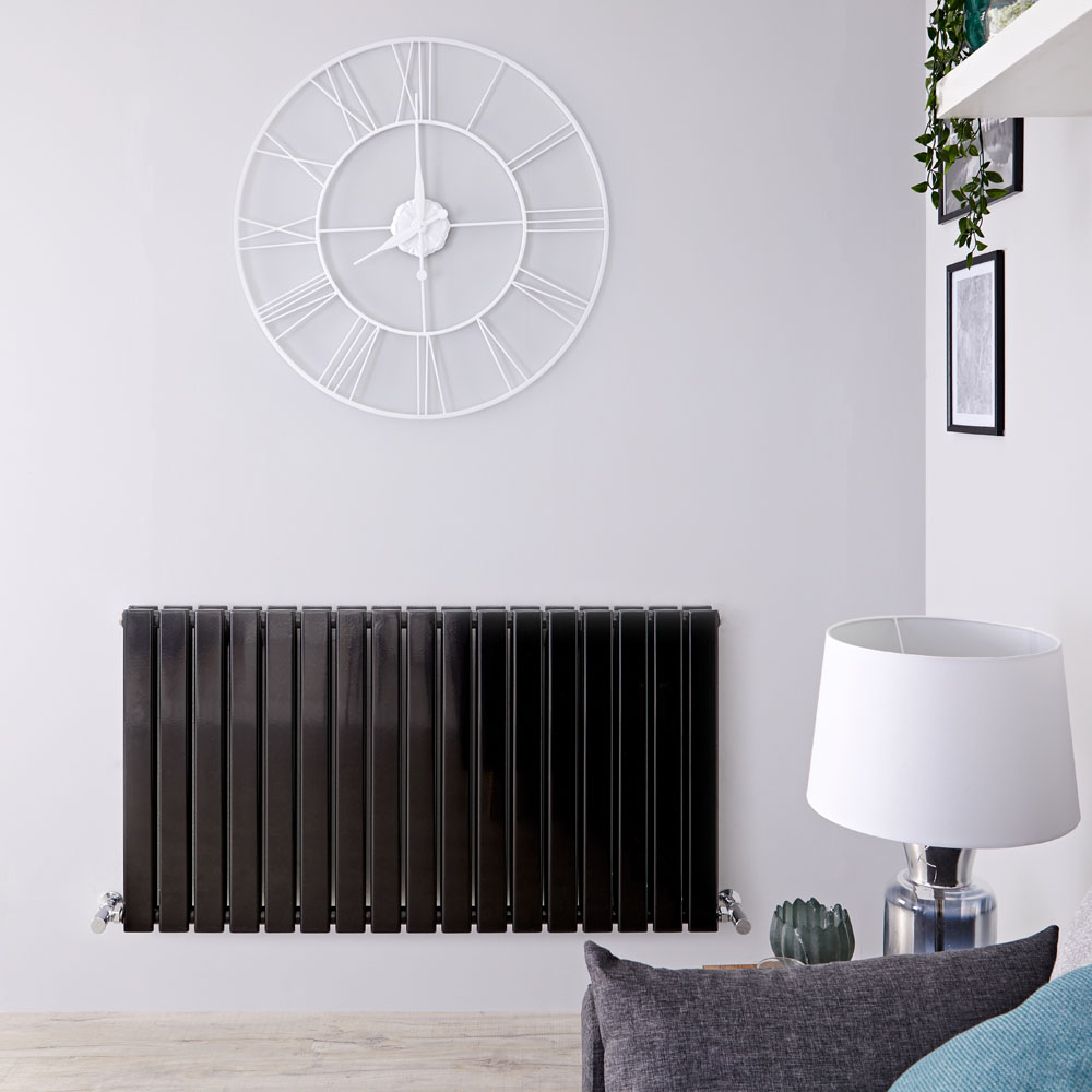 Radiador de Diseño Horizontal Doble - Negro Lúcido - 635mm x 1190mm x 58mm - 1624 Vatios - Delta