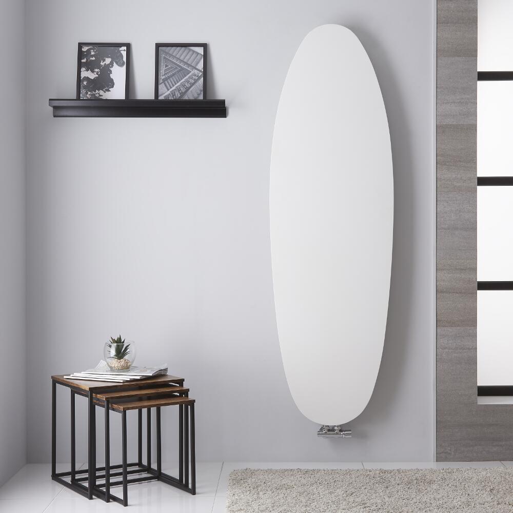 Radiador de Diseño Vertical - Panel Plano Oval - Conexión Central - Color Blanco Mineral - 1728mm x 535mm - 990 Vatios - Sovana