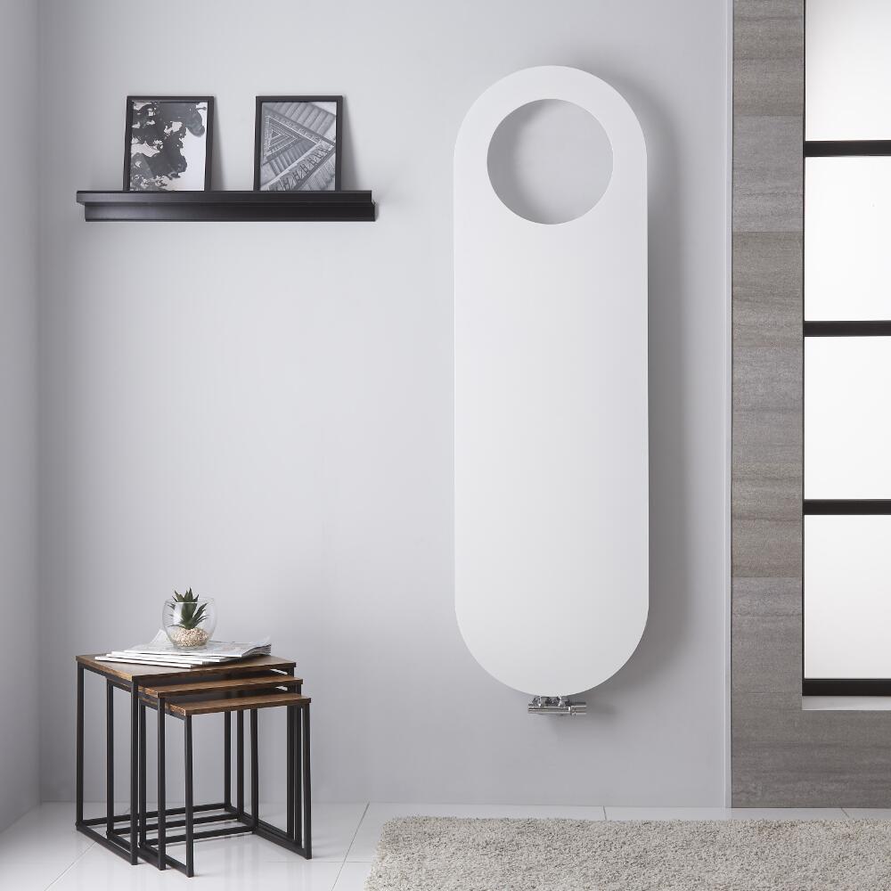 Radiador de Diseño Vertical - Panel Plano - Conexión Central - Blanco Mineral - 1595mm x 460mm - 1016 Vatios - Atrani