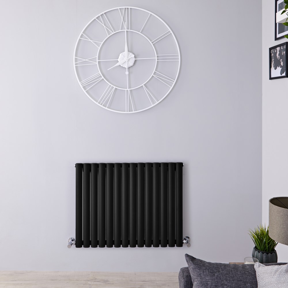 Radiador de Diseño Eléctrico Horizontal - Negro Mate - 635mm x 834mm x 56mm - Elemento Termostático de 1000W - Revive