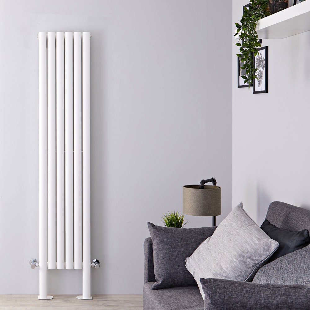 Radiador de Diseño Vertical Doble Con Pies de Soporte - Blanco - 1800mm x 354mm x 78mm - 1228 Vatios - Revive Plus