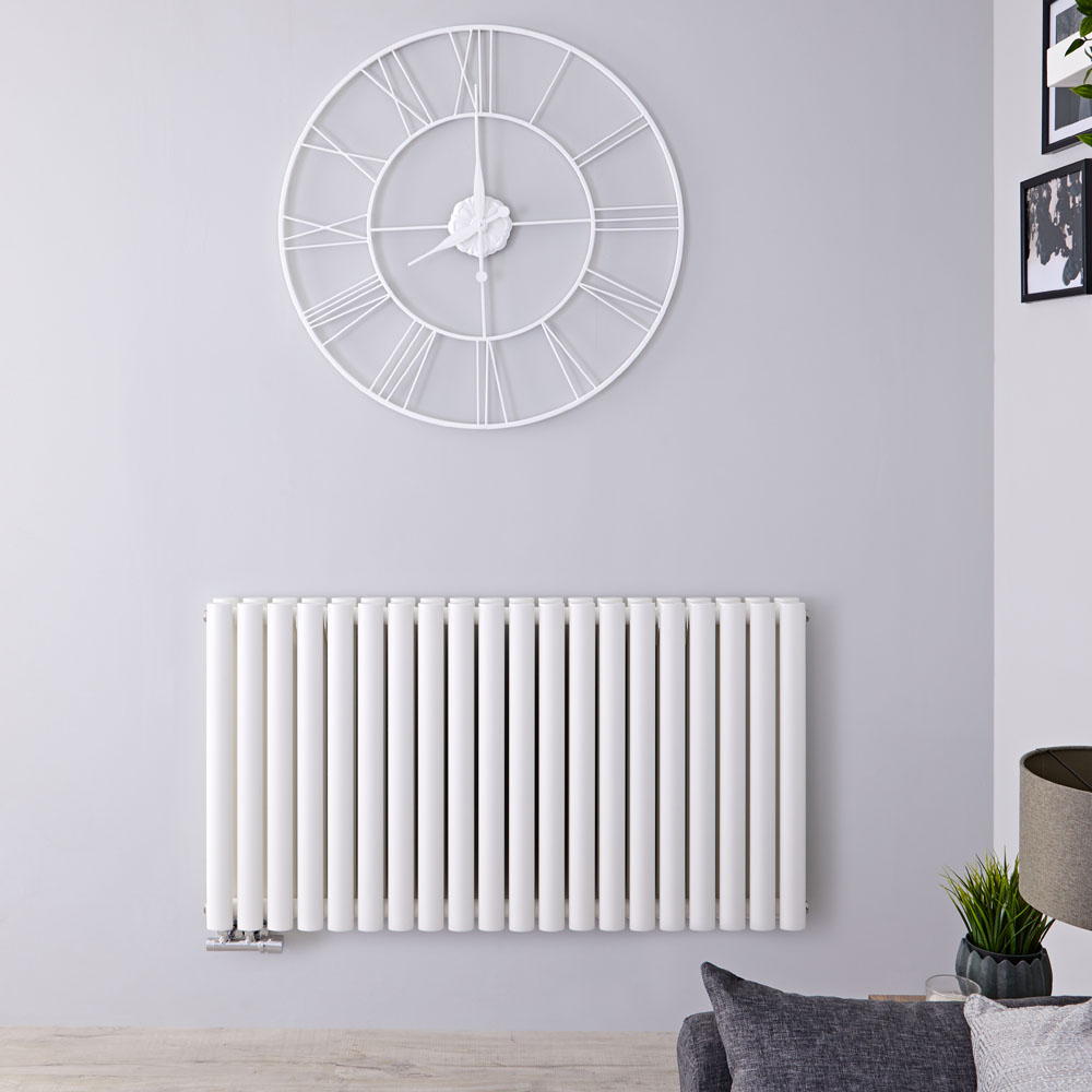 Radiador de Diseño Horizontal Doble Con Conexión Central - Blanco - 635mm x 1180mm x 78mm - 2086 Vatios - Revive Caldae