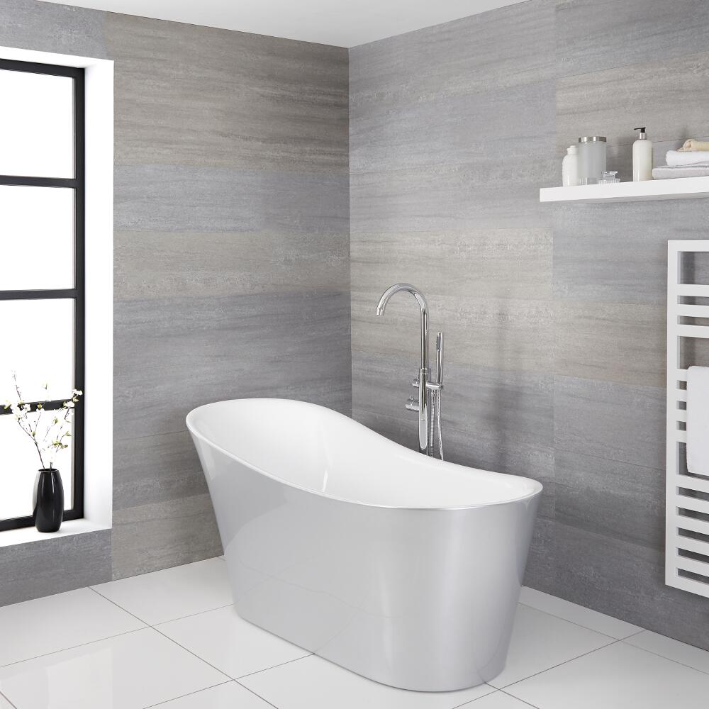Bañera Acrílica Exenta Independiente Oval Plateada 1710x745mm