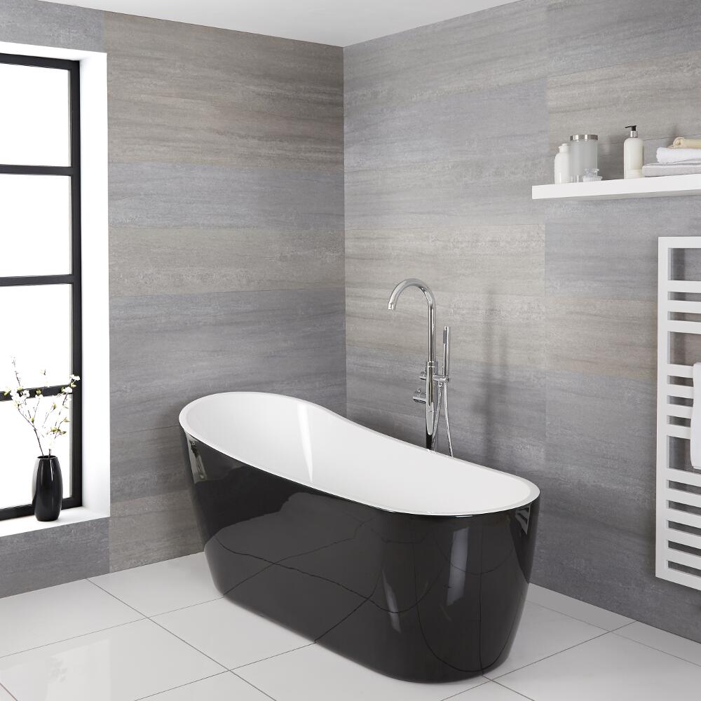 Bañera Acrílica Exenta Asimétrica Moderna Oval Color Blanco y Negro 1800x720mm