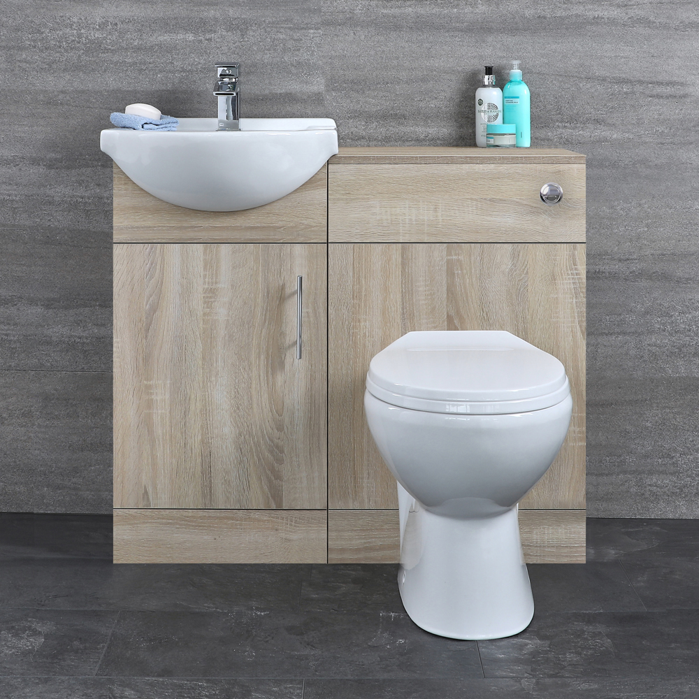 Mueble para Cuarto de Baño con Lavabo e Inodoro de Careámica Integrados y Mueble de MDF Efecto Roble 932x835x820mm - Classic Oak