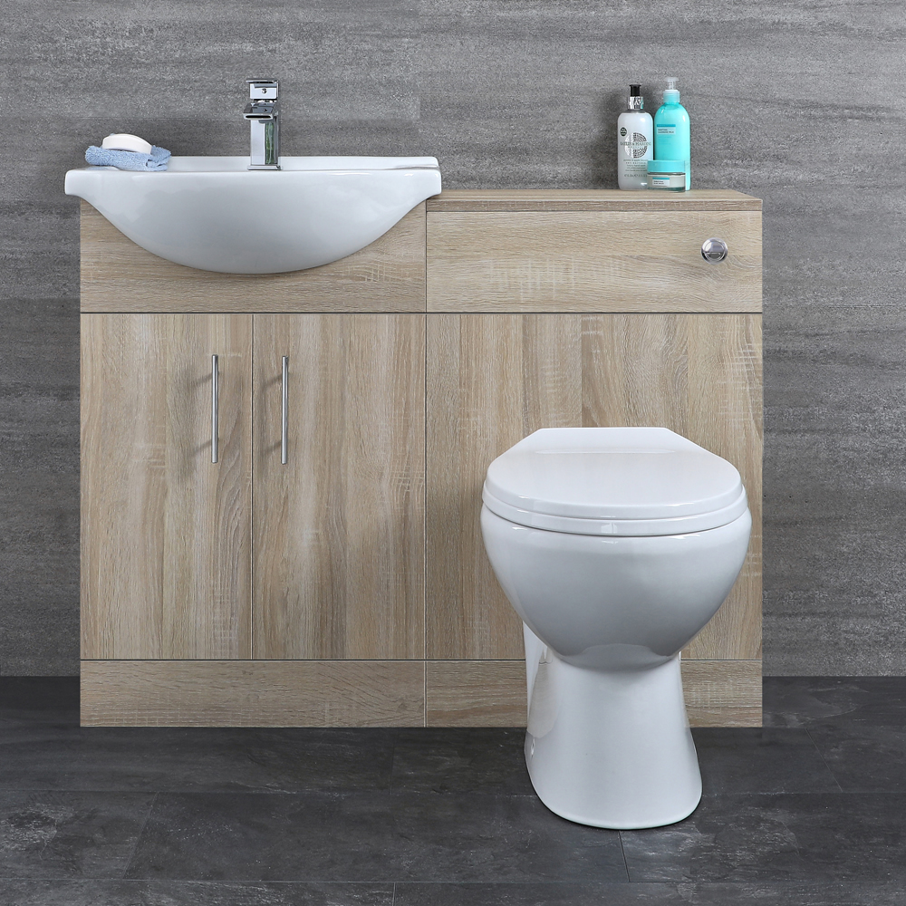 Mueble de Lavabo con Inodoro Mueble de MDF Efecto Roble con 2 Puertas de 835x1132x820mm - Classic Oak