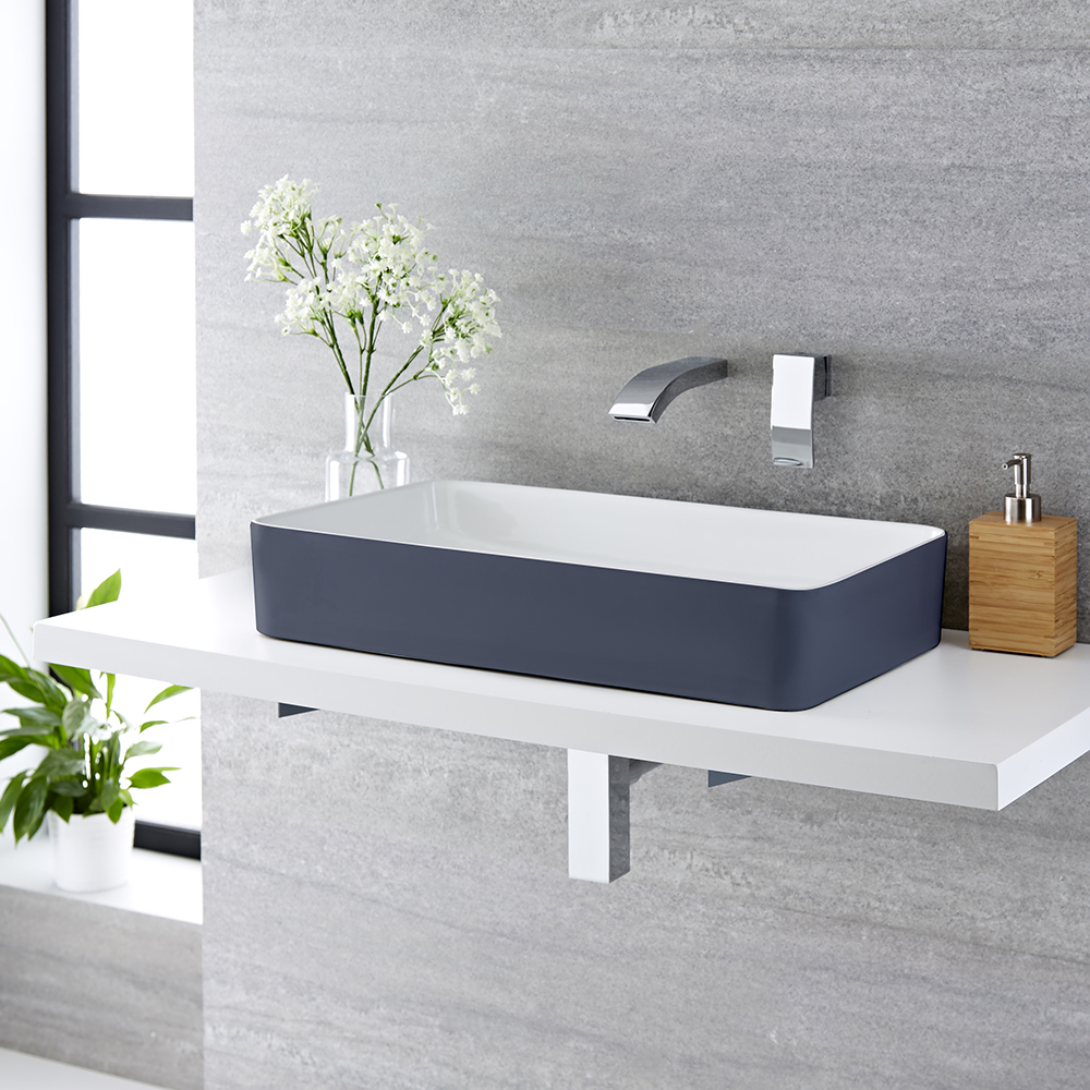 Lavabo de Cerámica Rectangular de 610mm x 350mm Color Gris Piedra – Witton