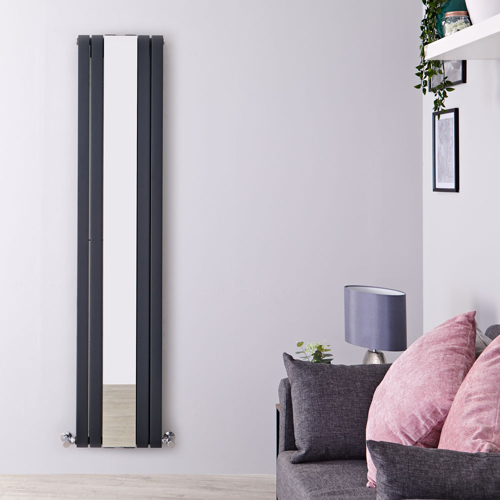 Radiador de Diseño Vertical Doble con Espejo- Antracita - 1800mm x 381mm x 130mm - 1682 Vatios - Sloane