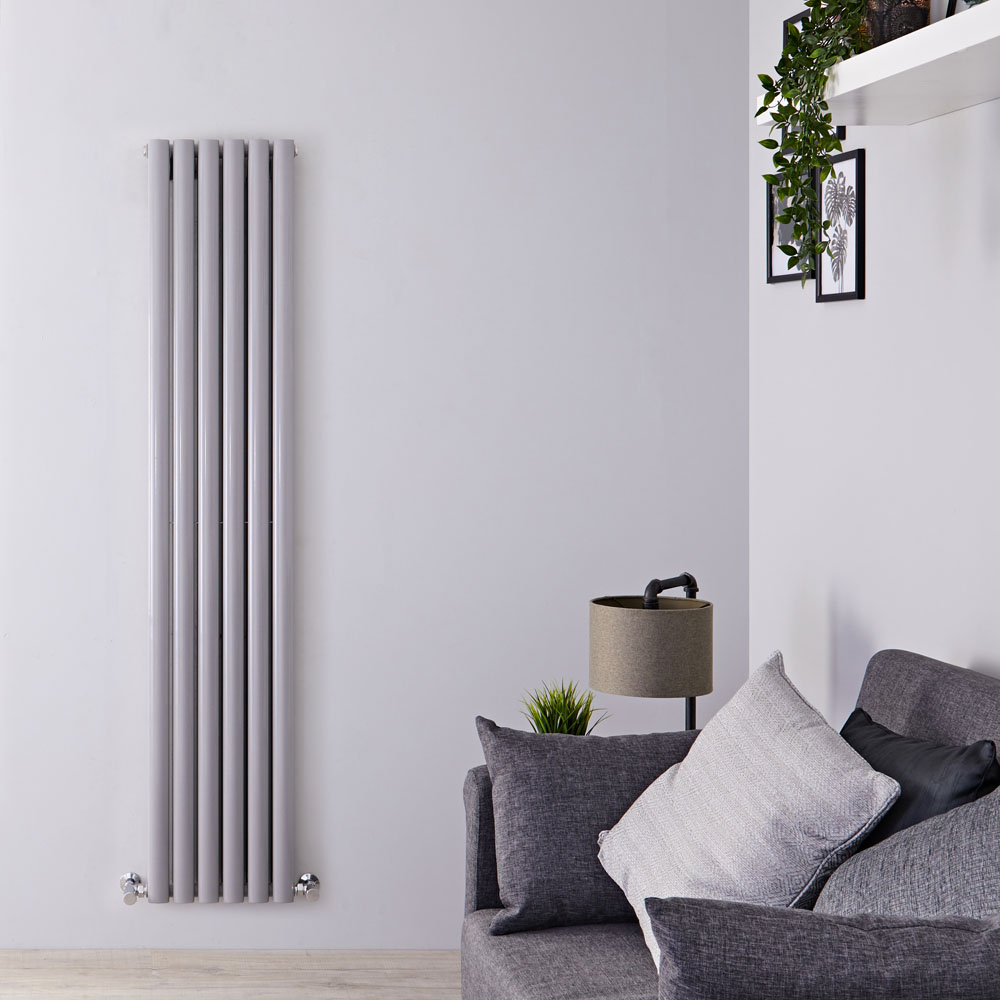 Radiador de Diseño Vertical Doble - Color Plateado - 1800mm x 354mm x 78mm -1385 Vatios - Revive