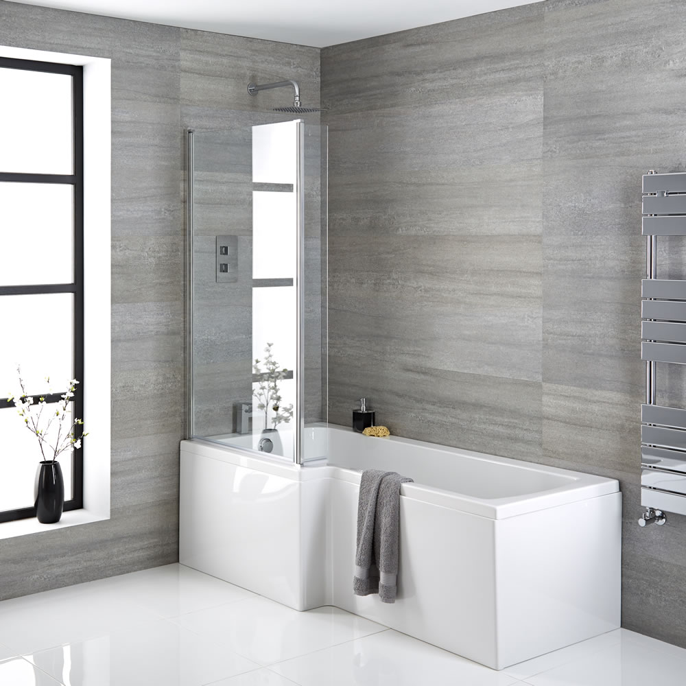 Conjunto con Bañera, Faldones de Bañera 1700mm y Mampara – Izquierda