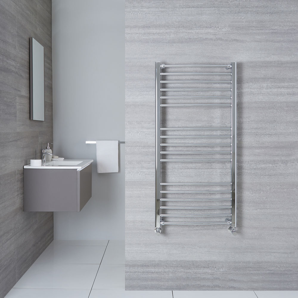 Radiador Toallero Curvo - Cromado - 1200mm x 600mm x 30mm - 430 Vatios - Eco