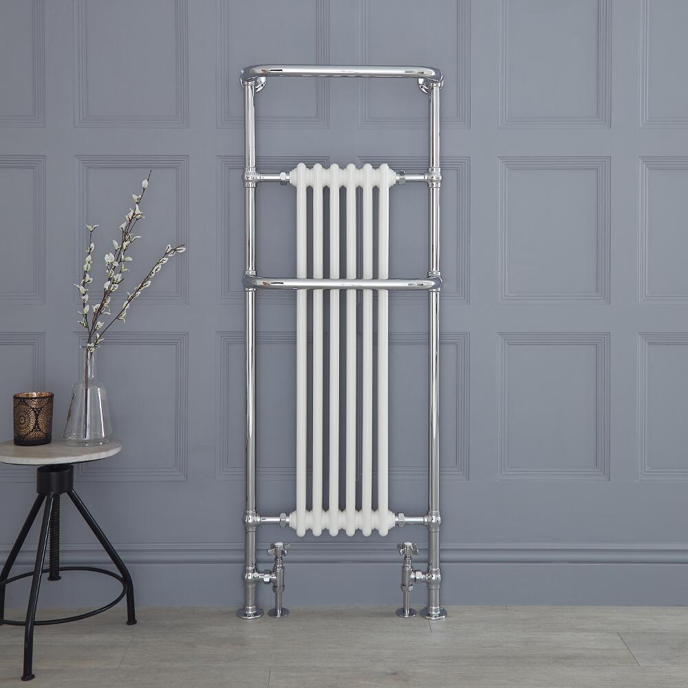 Radiador Toallero Tradicional - Cromado y Blanco - 1500mm x 575mm x 235mm - 792 Vatios - Brampton