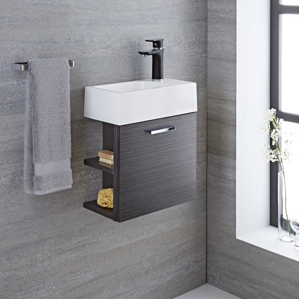 Mueble de Lavabo Suspendido con Acabado Color Gris 400x200x465mm con Lavabo Integrado - Langley