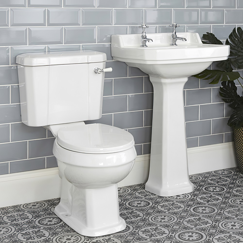 Lavabo con Pedestal en Cerámica en Estilo Retro 595x470x905mm - Richmond