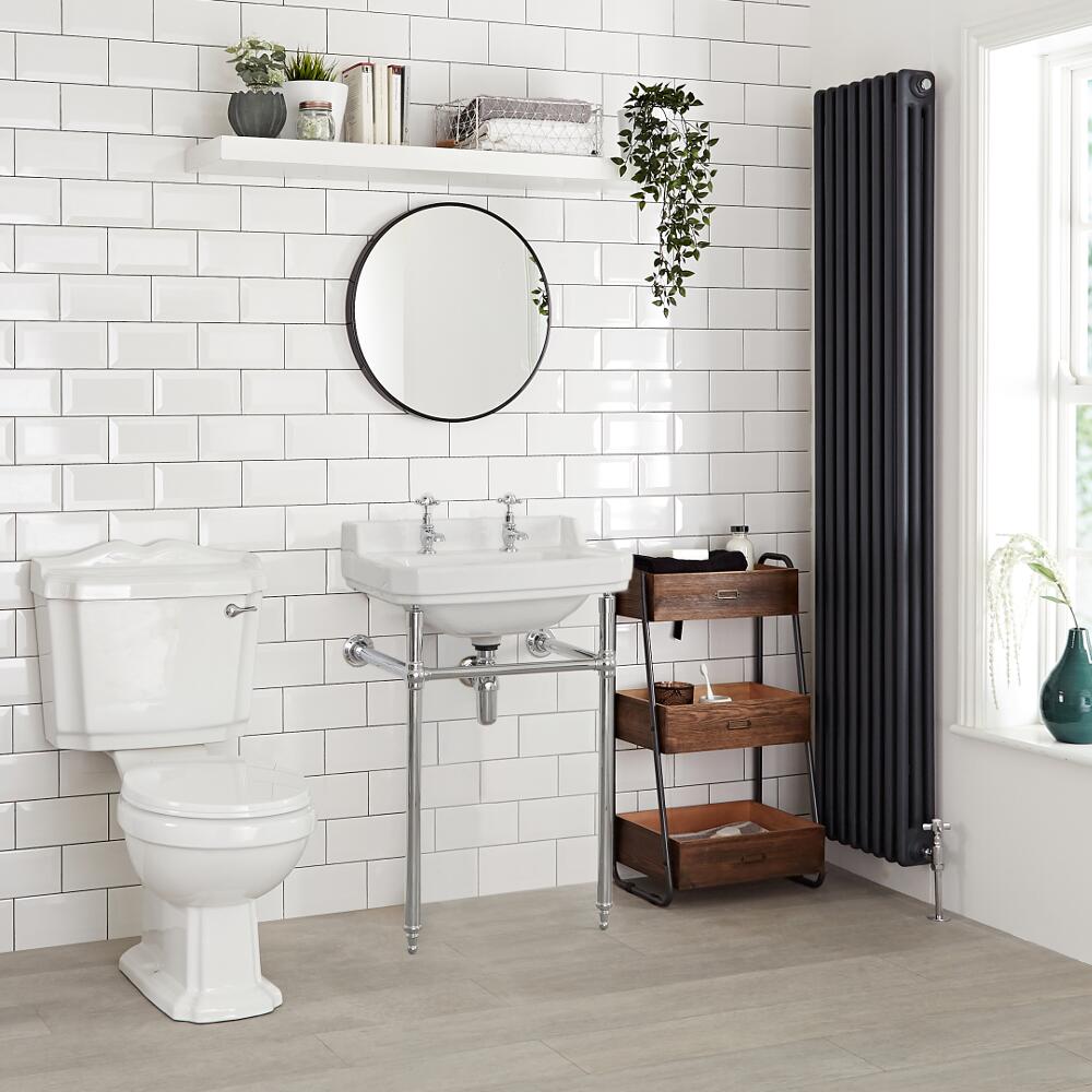 Lavabo Consola Tradicional de Cerámica Old London de 560mm con Estructura de Latón Cromado