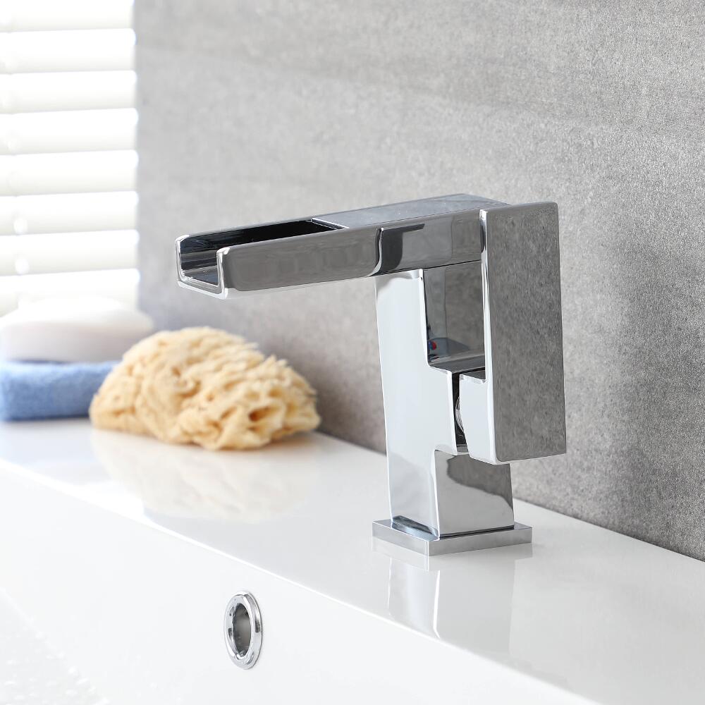 Mezclador de Lavabo con Luz LED y Caño Abierto a Cascada