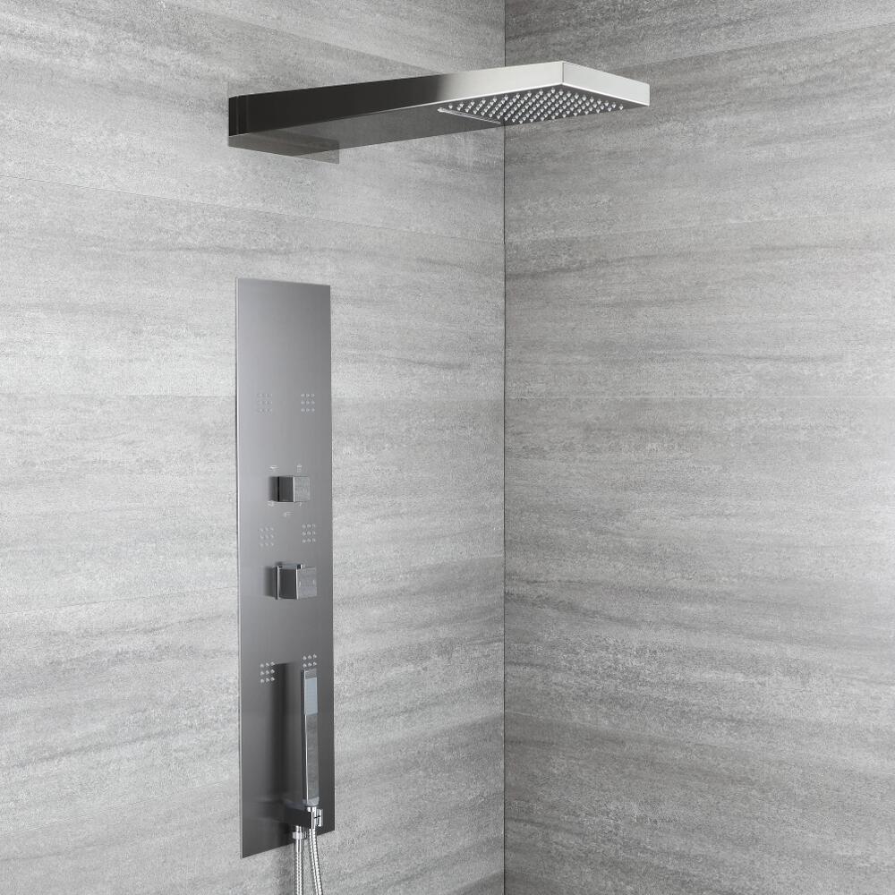 Panel de Ducha Termostático Hidromasaje Empotrado Minimalista con Alcachofa a Cascada y Lluvia