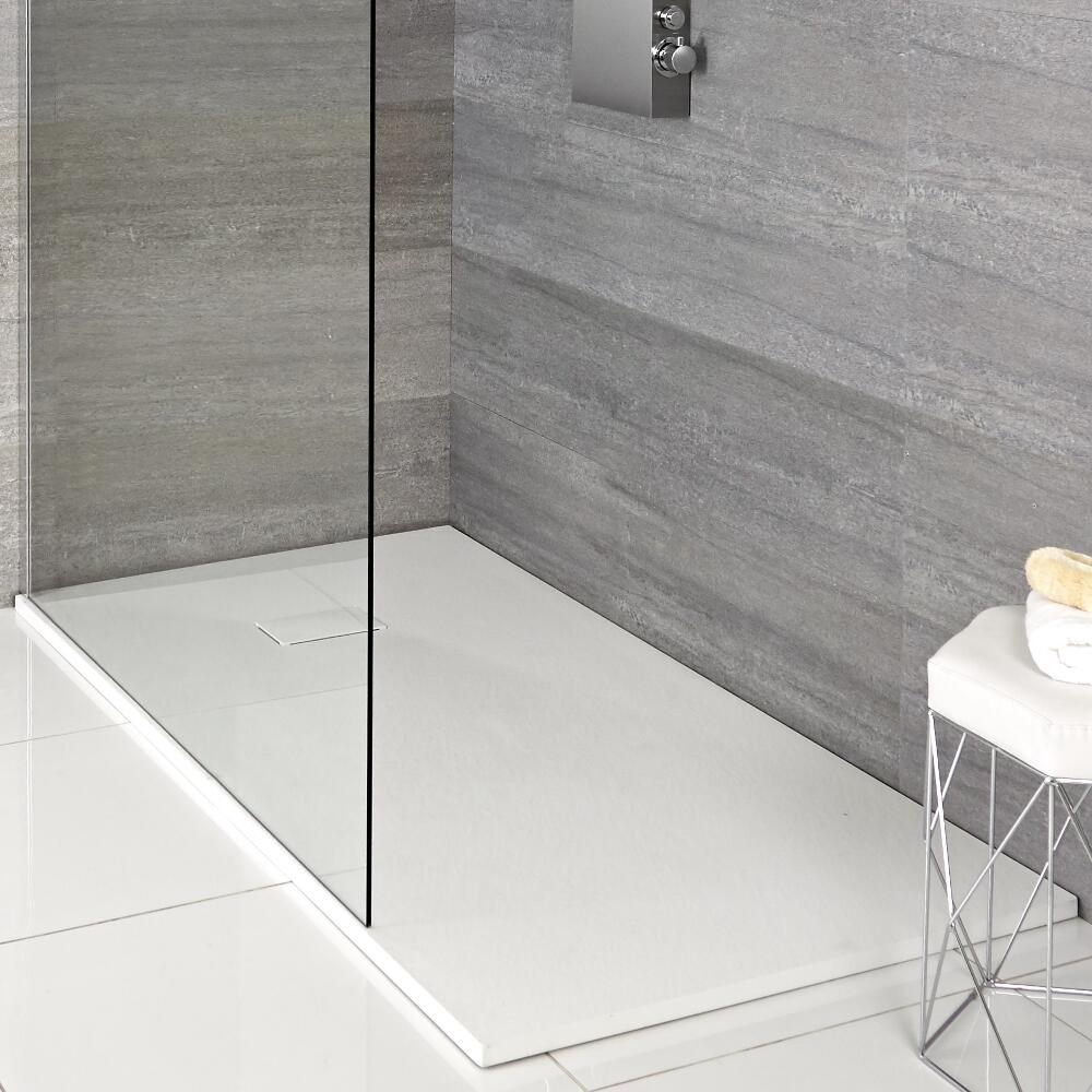 Plato de Ducha Rectangular Efecto Piedra de Color Blanco Opaco de 1500x900mm