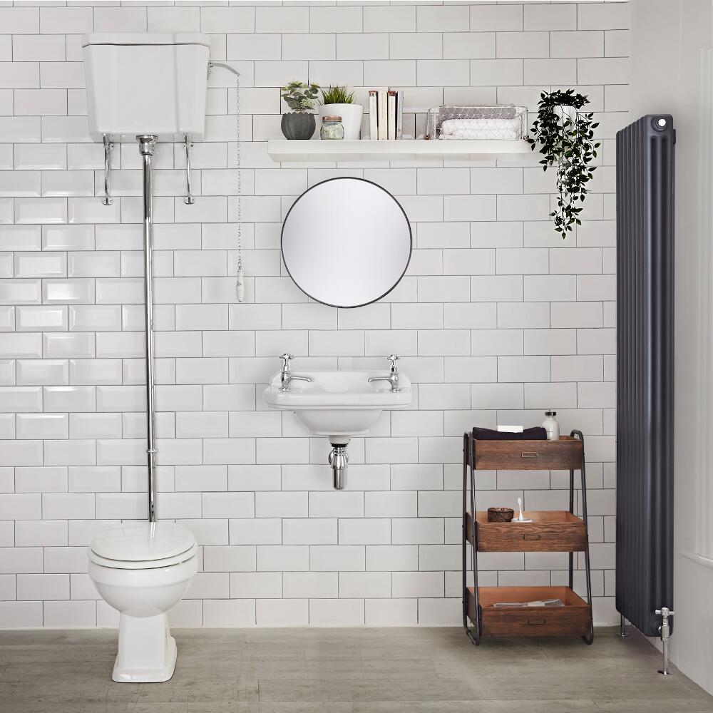 Inodoro WC Tradicional en Cerámica con Cisterna Alta y Salida Horizontal