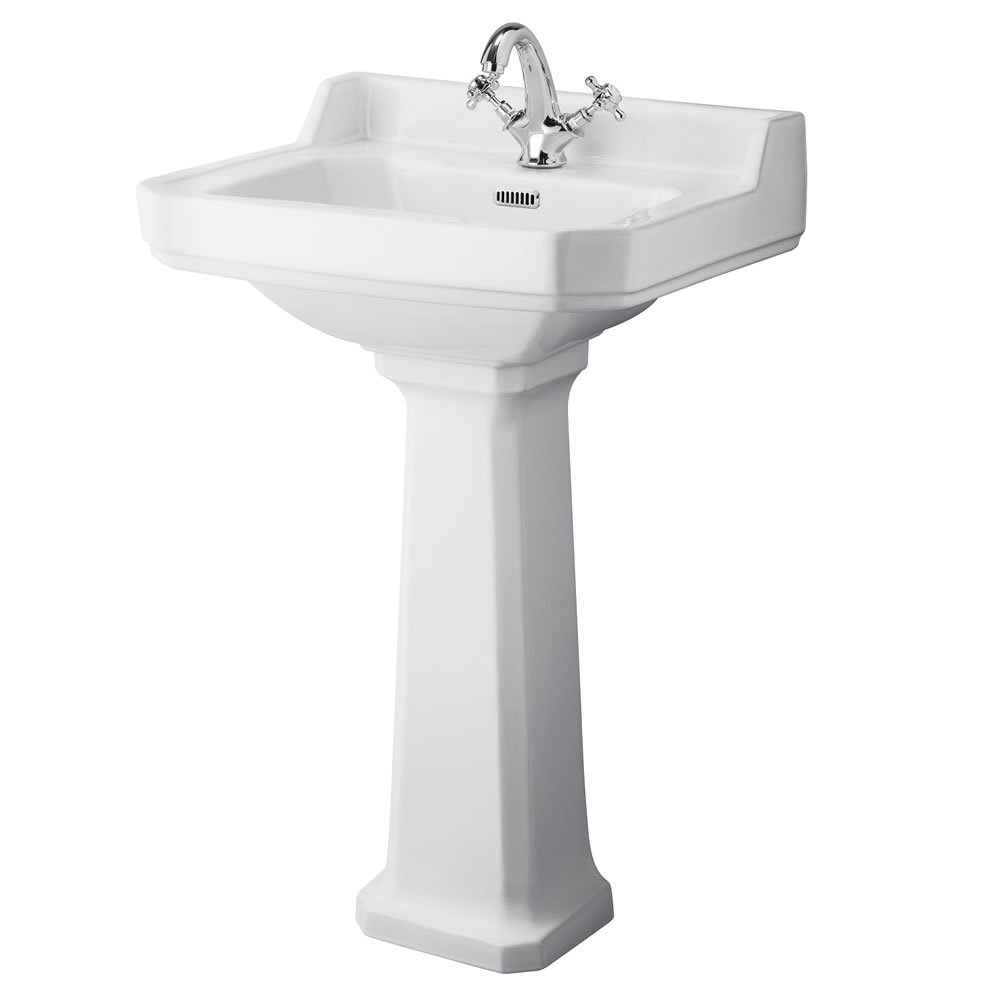 Lavabo en Cerámica de 595mm Monoforo con Pedestal Tradicional - Carlton