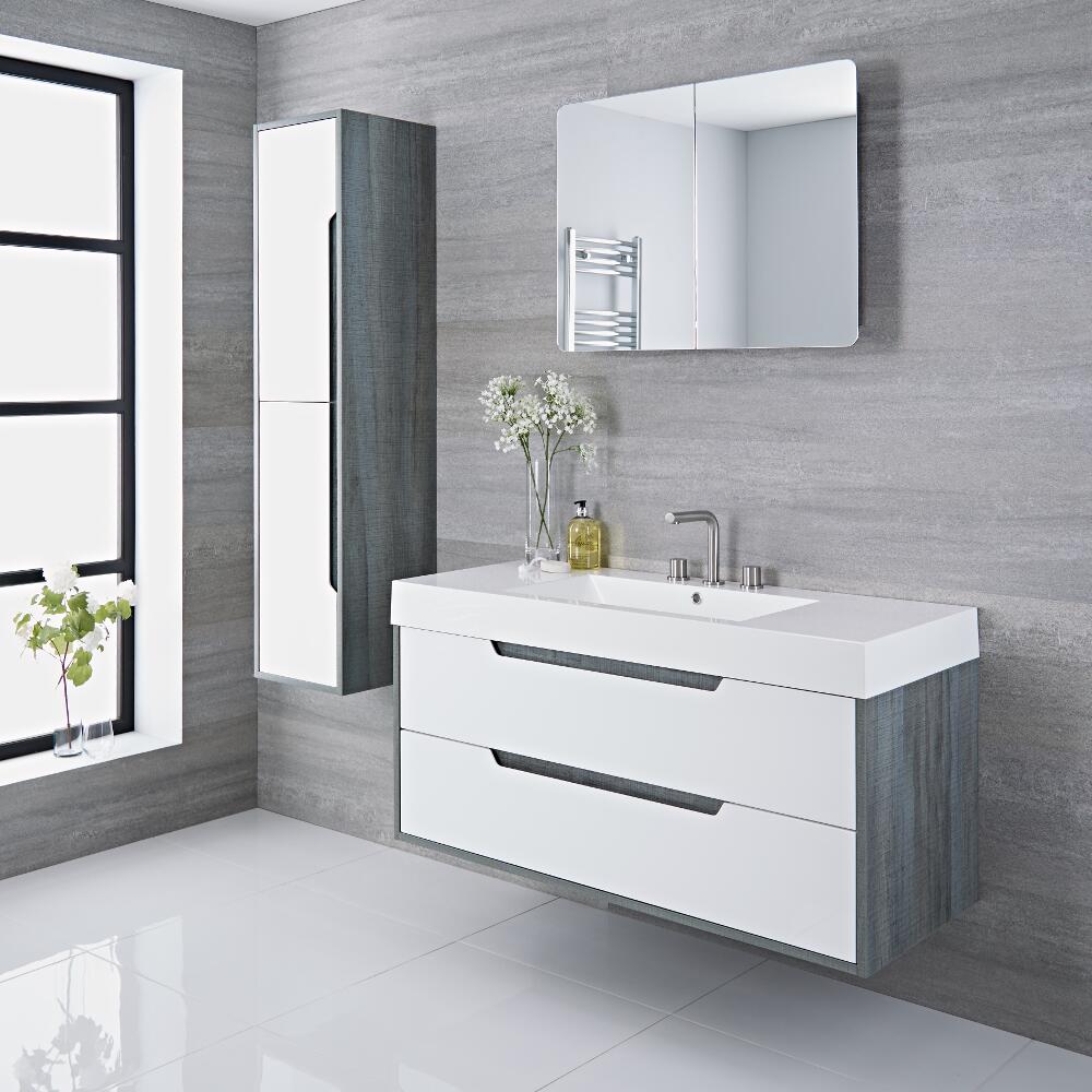 Mueble de Lavabo Suspendido con Acabado Color Blanco Lacado 1200x500x600mm con Lavabo Integrado - Newport