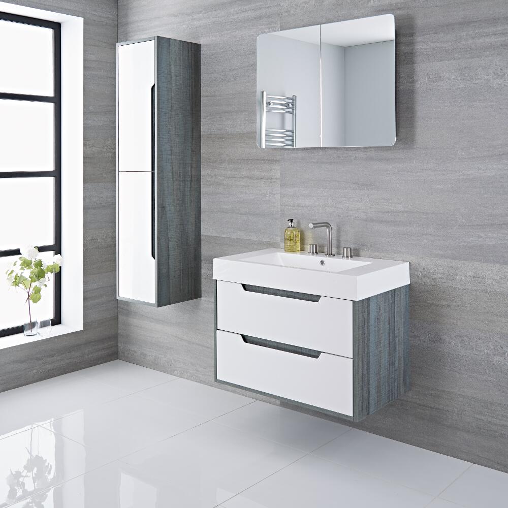 Mueble de Lavabo con Acabado Color Blanco Lacado 800x500x600mm con Lavabo Integrado - Newport