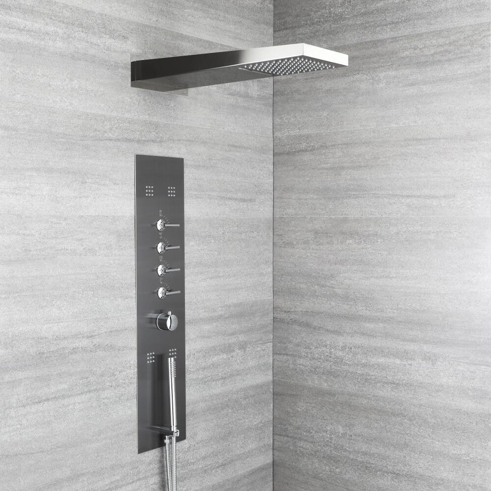 Panel de Ducha Empotrable Hidromasaje Minimalista con Alcachofa a Lluvia y Cascada - Océanie