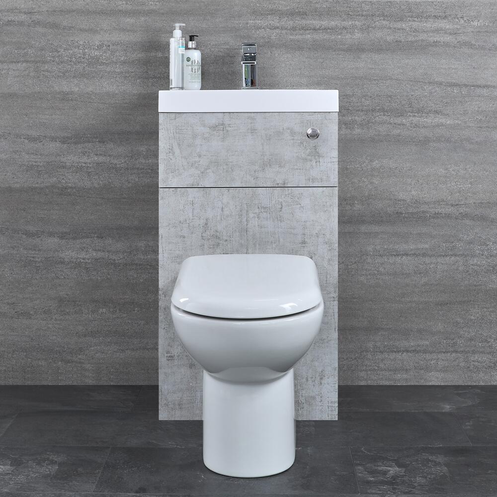 Mueble de Baño Completo con WC de Cerámica y Lavabo Integrado Color Gris Hormigón