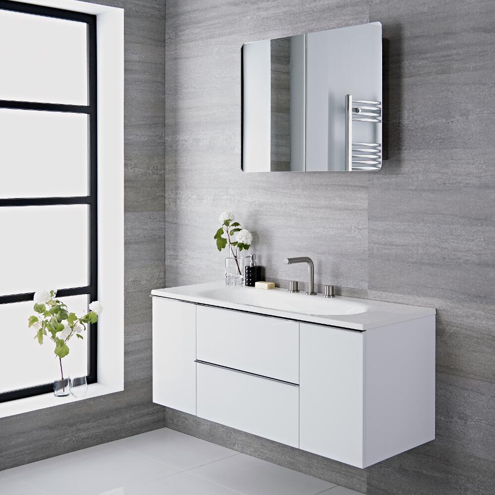 Mueble de Lavabo Suspendido con Acabado Color Blanco Lacado de 1200x480x520mm con Lavabo Integrado - Ranwick
