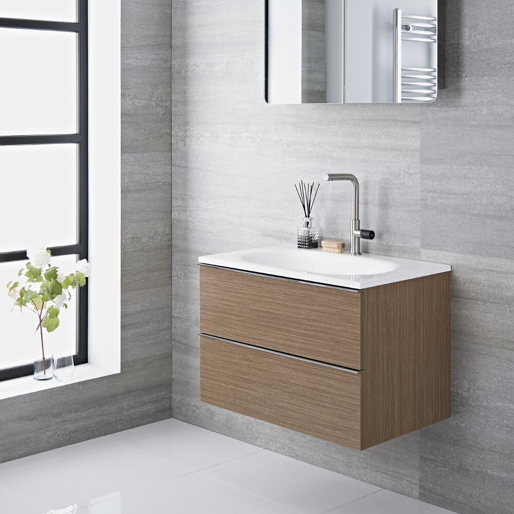 Mueble de Lavabo Suspendido con Acabado Efecto Color Roble 475x480x520mm con Lavabo Integrado - Randwick