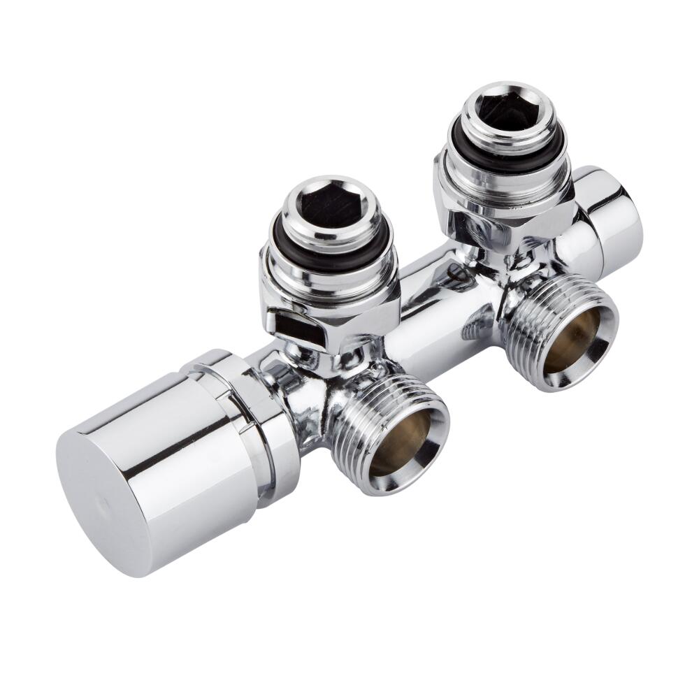 Llaves Angulares Cromadas para Radiador y Toallero con Conexión Central Completas con Cabezal Cromado con Selección de Múltiples Adaptadores - Multiblock H