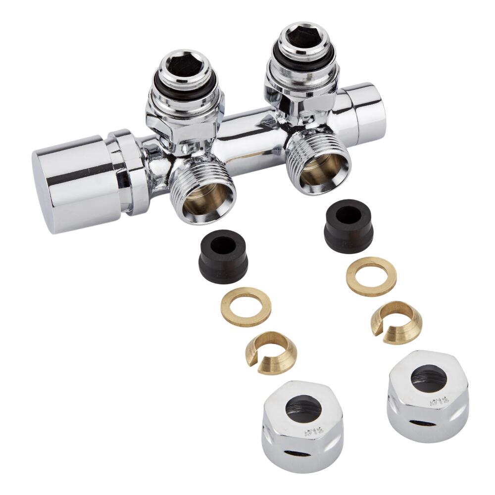 Llaves Angulares Cromadas para Radiador y Toallero de 3/4” con Adaptadores para Tubos de Cobre 12mm - Multiblock H