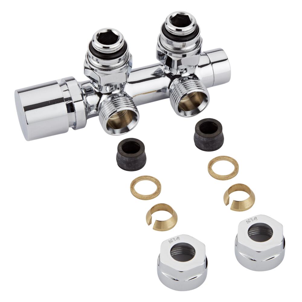 Llaves Angulares Cromadas para Radiador y Toallero de 3/4” con Adaptadores para Tubos de Cobre 14mm - Multiblock H