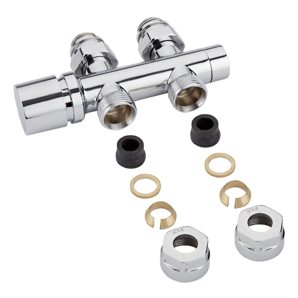 Llaves Rectas Cromadas para Radiador y Toallero de 3/4” con Cabezal Cromado y Adaptadores para Tubos de Cobre 14mm - Multiblock H
